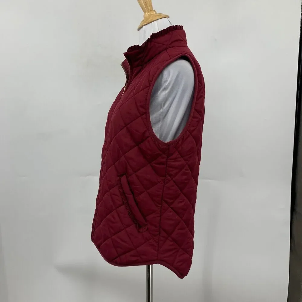 J Crew Vest Womens S Small Garnet‎ Mercantile Ruffle Quilted Puffer Full Zip